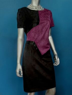 🆕🎵 JAX 80s Style Geometric Colorblock Faux Leather, Faux Suede Mini Dress NWOT